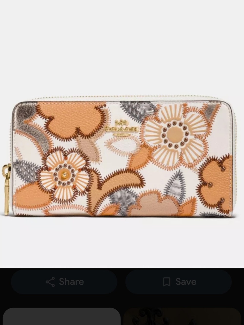Coach Floral Appliqué Zip Wallet in Cream and Tan Swagger